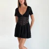 Motel Rocks Little Black Dresses | Mini Dresses-Geni Mini Dress in Regal Lace Black RegalLaceBlack