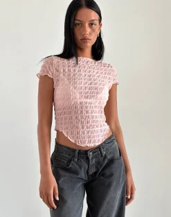 Motel Rocks Basic Tops | Tees-Georgia Textured Mesh Top in Blush Pink