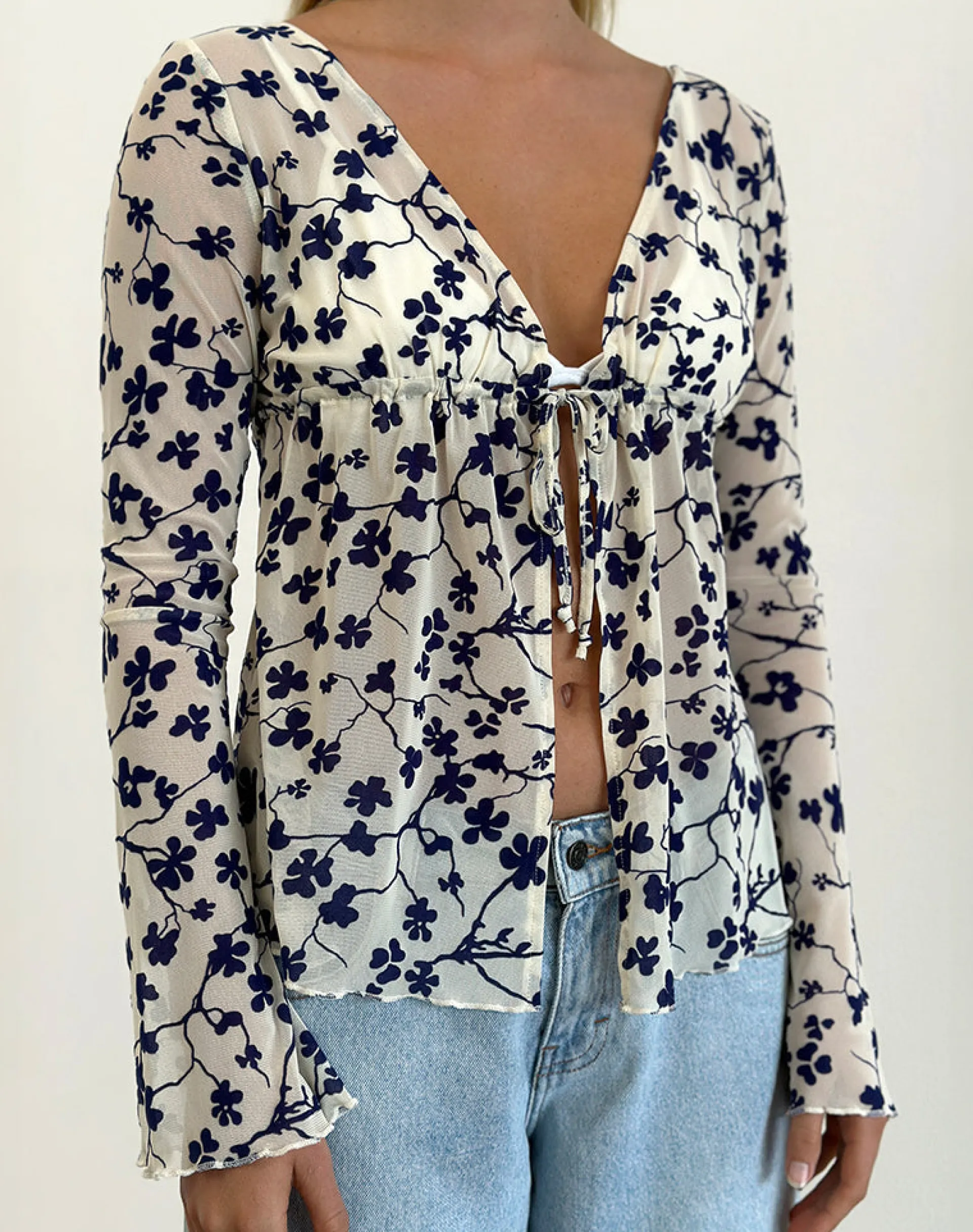 Motel Rocks Printed Tops | Long Sleeve Tops-Gerbera Long Sleeve Top in Grunge Floral Flock Cream