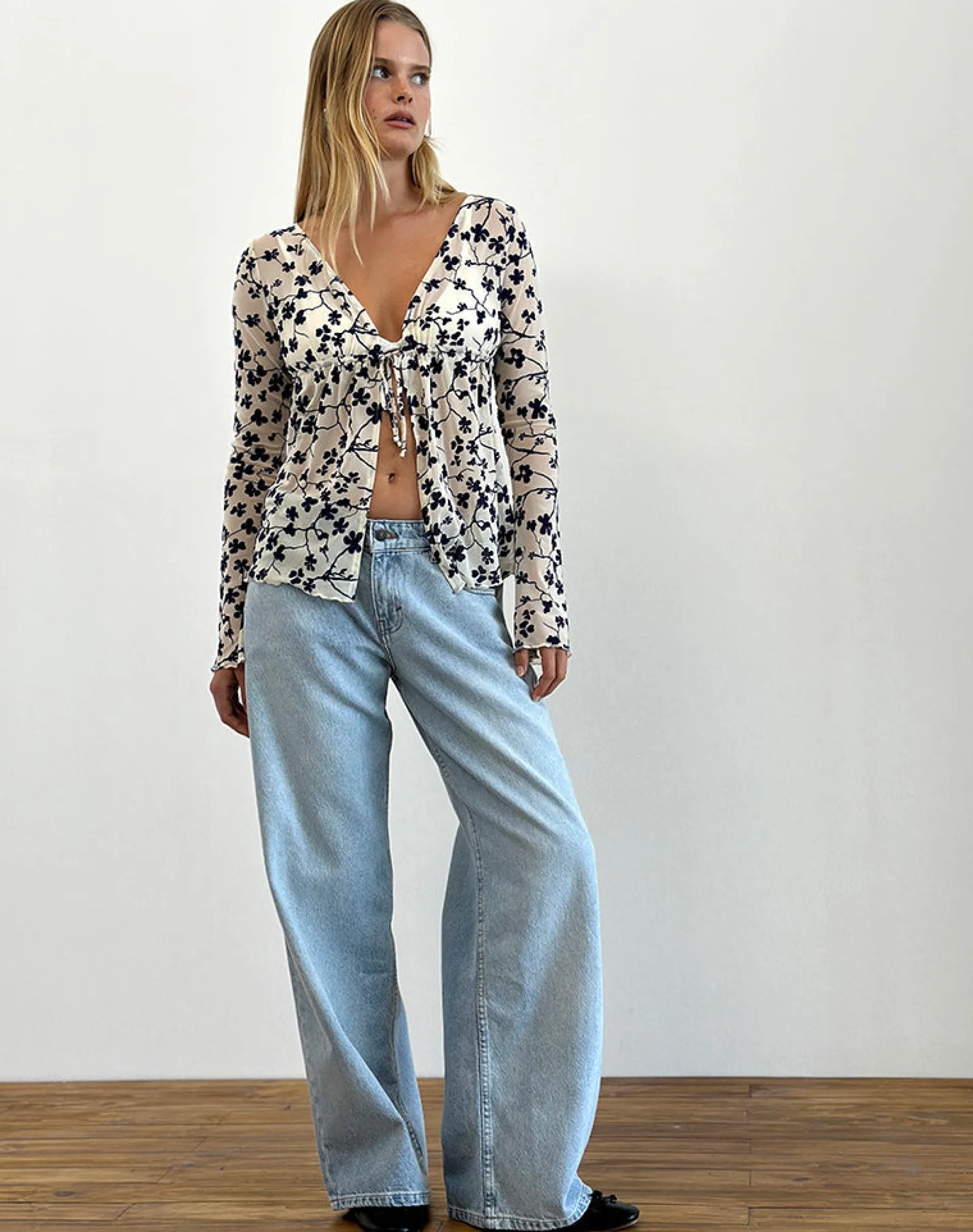 Motel Rocks Printed Tops | Long Sleeve Tops-Gerbera Long Sleeve Top in Grunge Floral Flock Cream