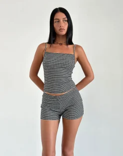 Motel Rocks Micro Shorts | Co-Ords-Ghibli Micro Shorts in Crinkle Check Black Grey CrinkleCheckBlackGrey