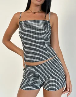 Motel Rocks Micro Shorts | Co-Ords-Ghibli Micro Shorts in Crinkle Check Black Grey CrinkleCheckBlackGrey
