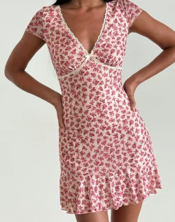 Motel Rocks Day Dresses | Bodycon Dresses-Ginevra Dress in Gardenia Romantic with Lace Trim GardeniaRomanticwithLaceTrim