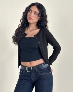 Motel Rocks Cardigans-Giovanna Cardigan in Flat Knit Black
