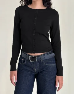 Motel Rocks Cardigans-Giovanna Cardigan in Flat Knit Black