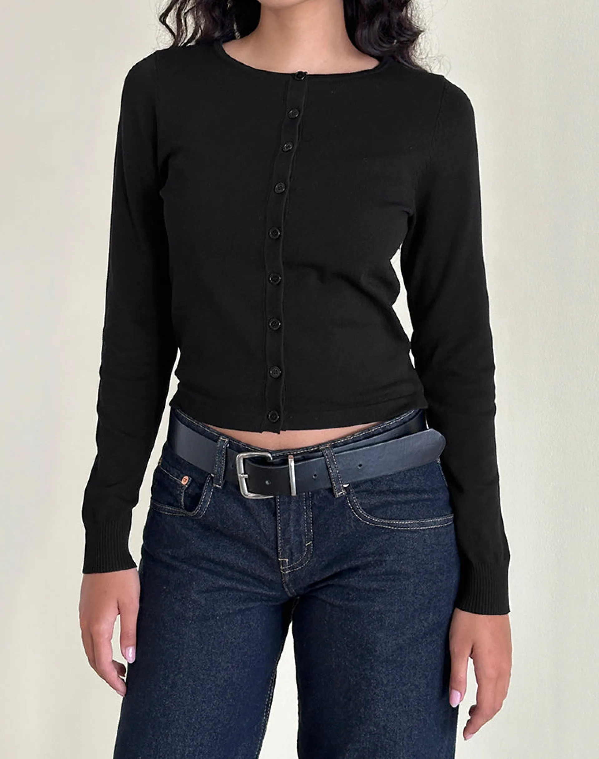 Motel Rocks Cardigans-Giovanna Cardigan in Flat Knit Black