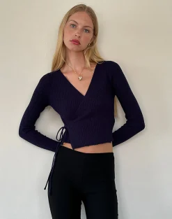 Motel Rocks Cardigans | Long Sleeve Tops-Gisela Knitted Wrap Cardigan in Midnight Blue
