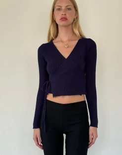 Motel Rocks Cardigans | Long Sleeve Tops-Gisela Knitted Wrap Cardigan in Midnight Blue