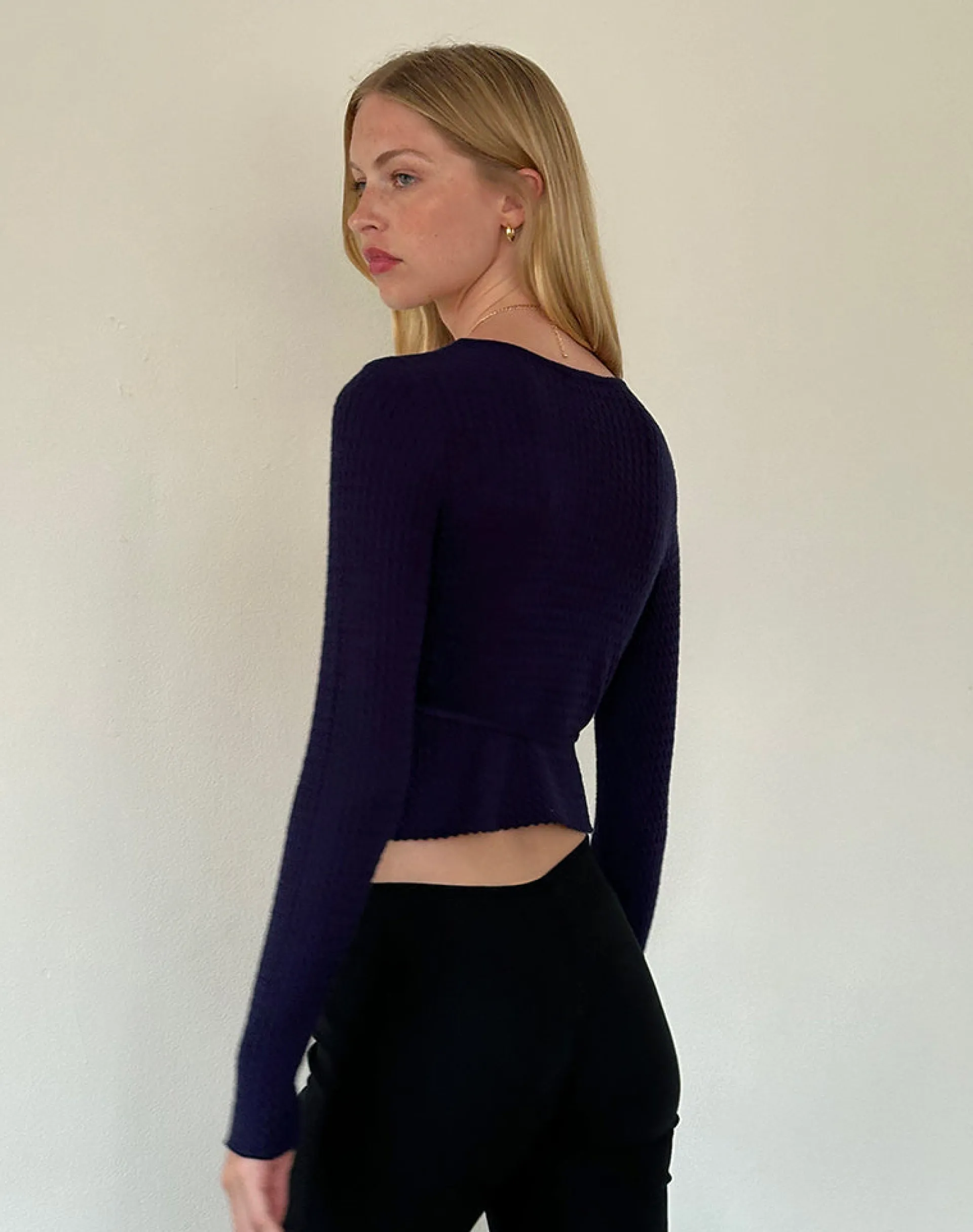 Motel Rocks Cardigans | Long Sleeve Tops-Gisela Knitted Wrap Cardigan in Midnight Blue
