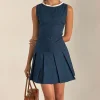 Motel Rocks Day Dresses | Mini Dresses-Gitas Button Mini Dress in Poplin Navy
