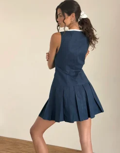 Motel Rocks Day Dresses | Mini Dresses-Gitas Button Mini Dress in Poplin Navy