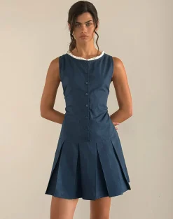 Motel Rocks Day Dresses | Mini Dresses-Gitas Button Mini Dress in Poplin Navy