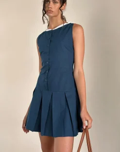 Motel Rocks Day Dresses | Mini Dresses-Gitas Button Mini Dress in Poplin Navy