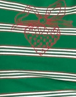 Motel Rocks Printed Tops | Tees-Glenda Jersey Tee in Green and White Stripe with Strawberry Motif