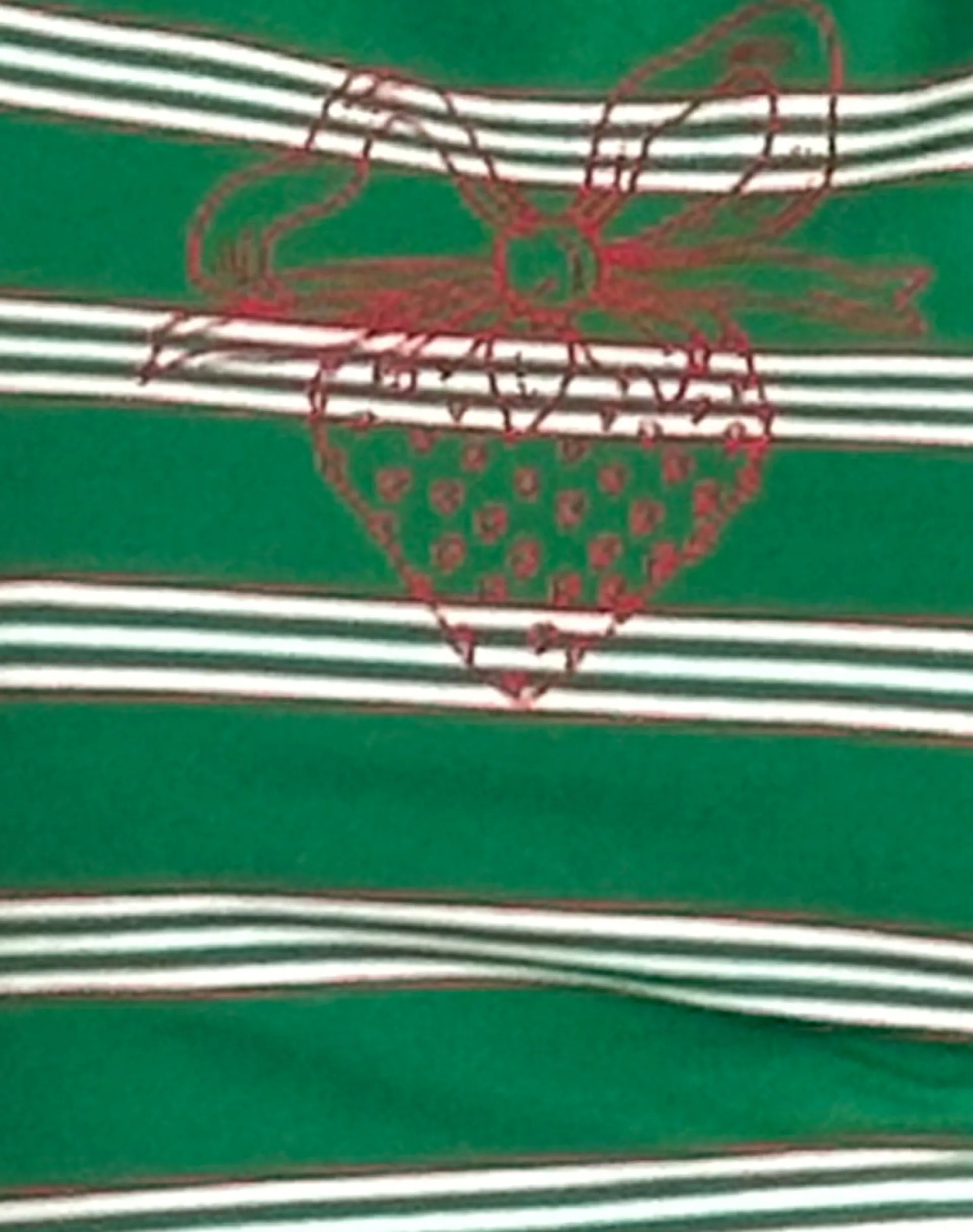 Motel Rocks Printed Tops | Tees-Glenda Jersey Tee in Green and White Stripe with Strawberry Motif