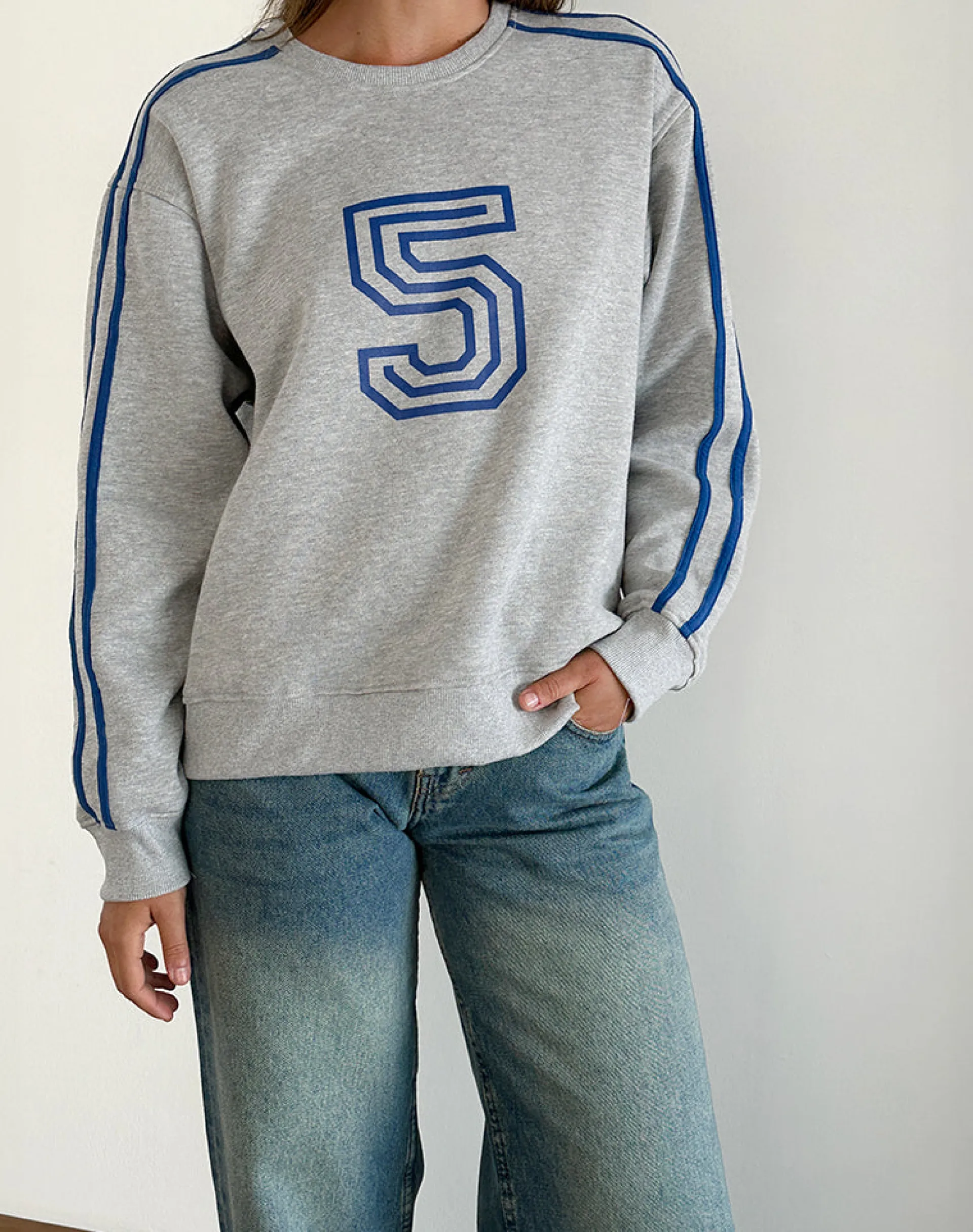 Motel Rocks Loungewear | Hoodies & Sweatshirts-Govel Sweatshirt in Grey Marl with Cobalt Blue 5 Motif