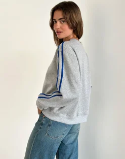 Motel Rocks Loungewear | Hoodies & Sweatshirts-Govel Sweatshirt in Grey Marl with Cobalt Blue 5 Motif