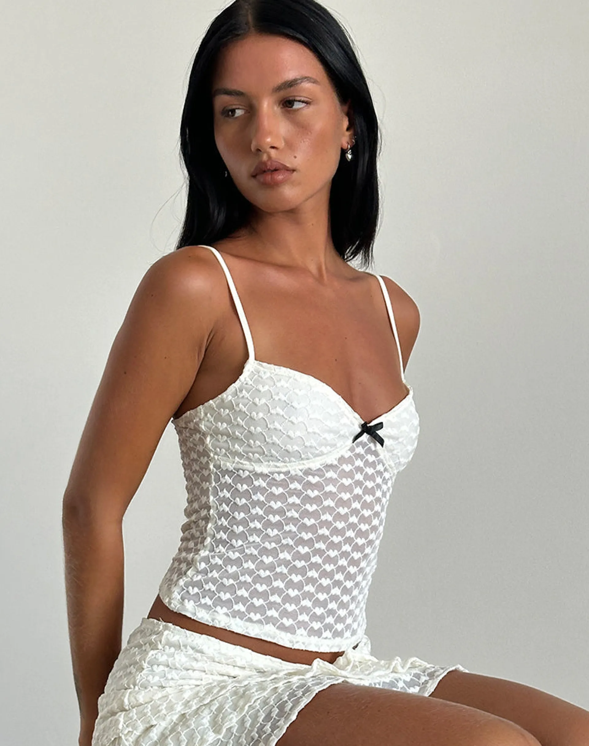 Motel Rocks Co-Ords | Strappy Tops-Grafika Cami Top in Ivory Heart Lace IvoryHeartLace