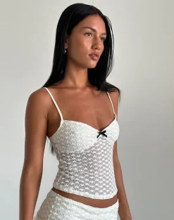 Motel Rocks Co-Ords | Strappy Tops-Grafika Cami Top in Ivory Heart Lace IvoryHeartLace
