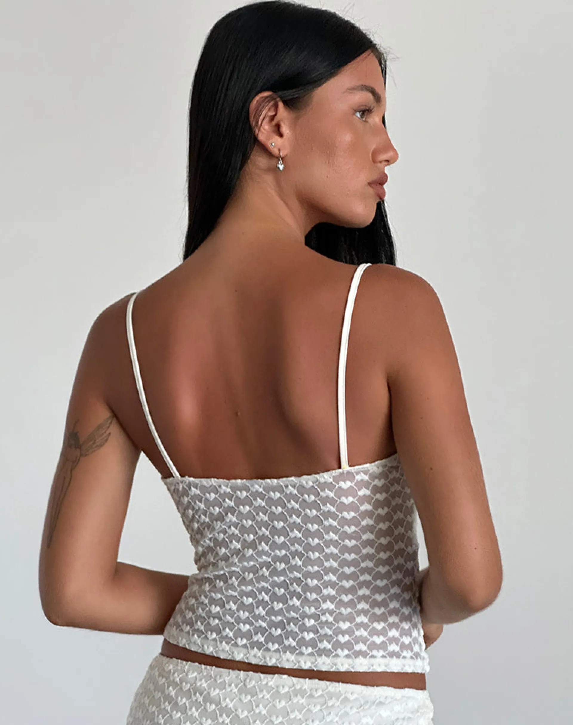 Motel Rocks Co-Ords | Strappy Tops-Grafika Cami Top in Ivory Heart Lace IvoryHeartLace