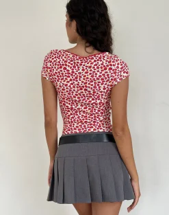 Motel Rocks Printed Tops-Grodi Fitted Top in Strawberry 2023 Print