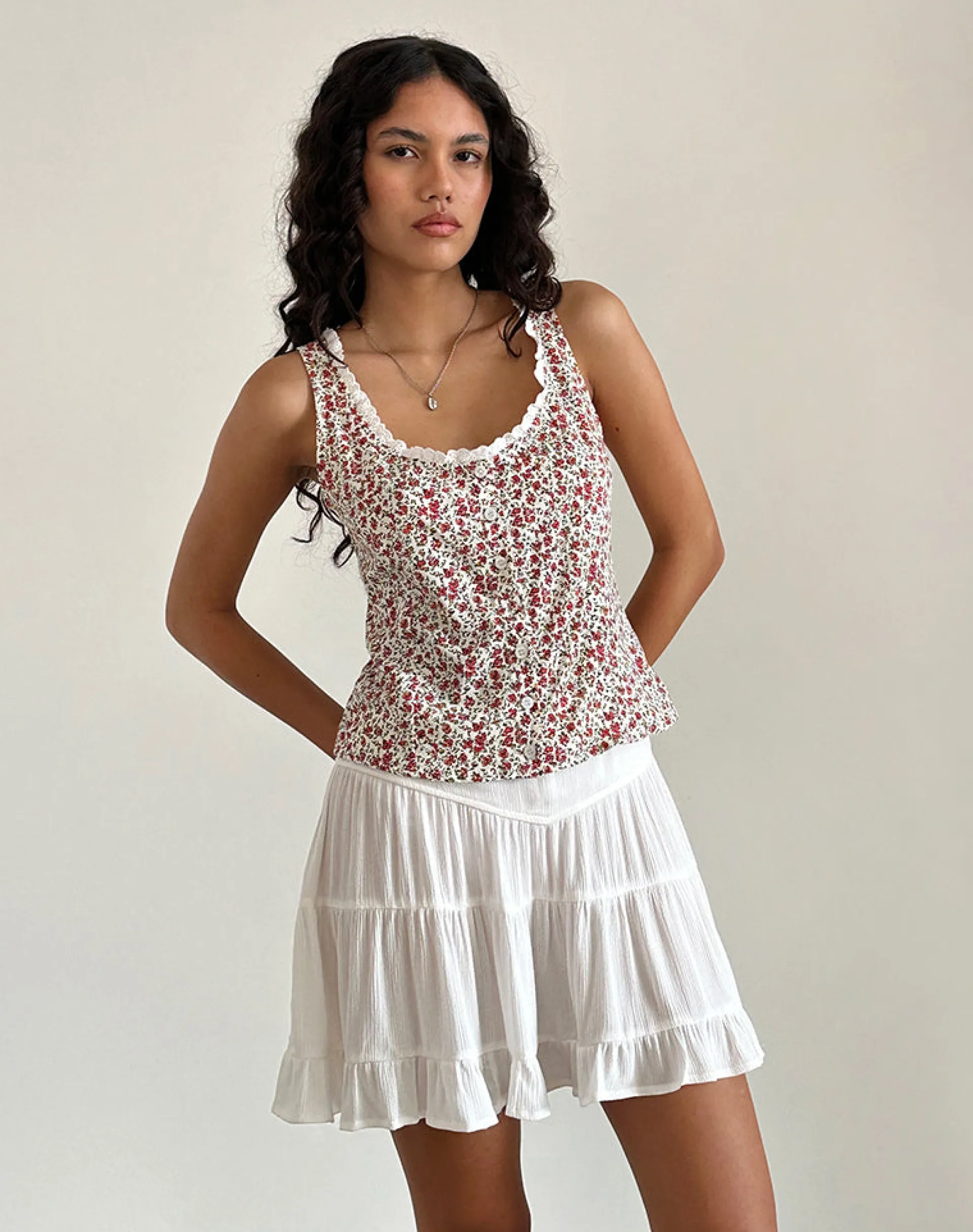 Motel Rocks Vest Tops | Printed Tops-Grodita Vest Top in Pretty Ditsy PrettyDitsy