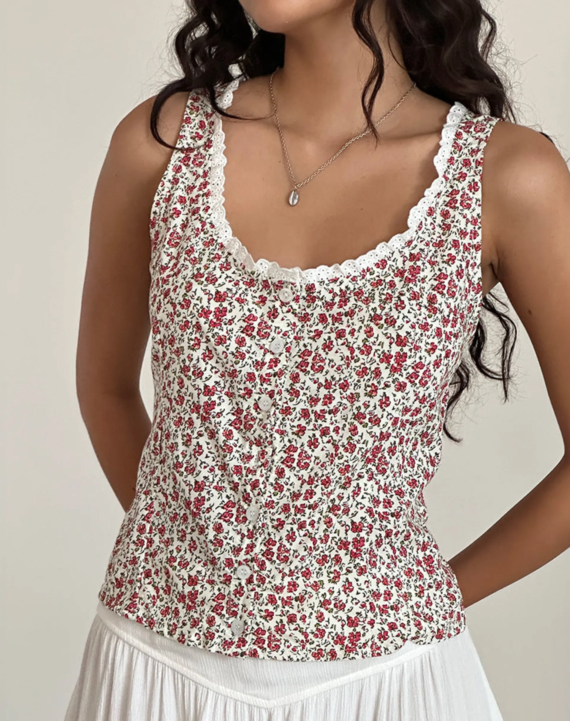 Motel Rocks Vest Tops | Printed Tops-Grodita Vest Top in Pretty Ditsy PrettyDitsy