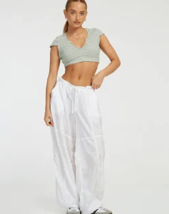 Motel Rocks Printed Tops-Guanna Crop Top in Stripe Rib Green and Grey StripeRibGreenandGrey