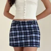 Motel Rocks A Line Skirts | Mini Skirts-Gwen Mini Skirt in Dark Blue Tartan
