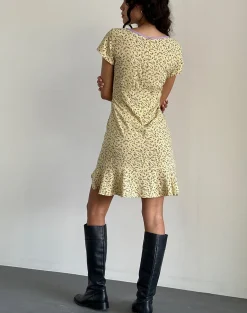 Motel Rocks Printed Dresses | Mini Dresses-Gysele Mini Dress in Flowing Flower Yellow