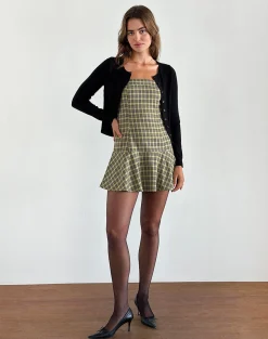 Motel Rocks Tailoring | Printed Dresses-Hadia Bandeau Mini Dress in Check Yellow