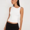 Motel Rocks Basics | Basic Tops-Hagne Crop Vest Top in Off White offwhite