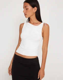 Motel Rocks Basics | Basic Tops-Hagne Crop Vest Top in Off White offwhite