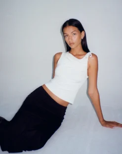 Motel Rocks Basics | Basic Tops-Hagne Crop Vest Top in Off White offwhite