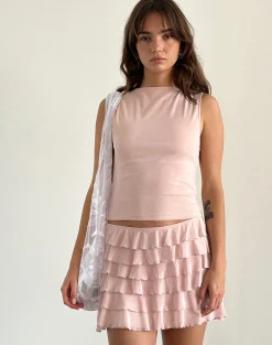 Motel Rocks Co-Ords | Vest Tops-Hala Sleeveless Top in Peach Skin Mesh PeachSkinMesh