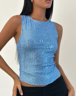 Motel Rocks Co-Ords | Vest Tops-Hala Top in Drape Mini Sequin Light Blue MiniSequinLightBlue