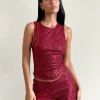 Motel Rocks Co-Ords | Vest Tops-Hala Top in Drape Mini Sequin Maroon DrapeMiniSequinMaroon
