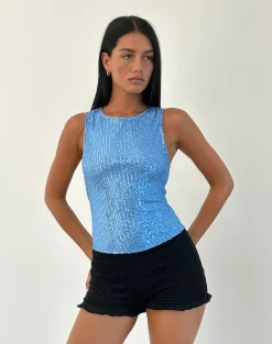 Motel Rocks Co-Ords | Vest Tops-Hala Top in Drape Mini Sequin Light Blue MiniSequinLightBlue