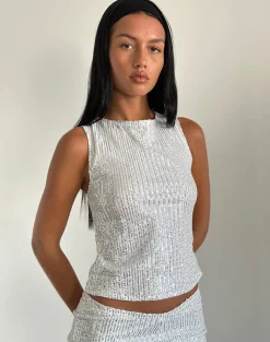 Motel Rocks Co-Ords | Sequin Tops-Hala Top in Silver Chrome Drape Mini Sequin SilverChromeDrapeMiniSequin
