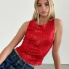 Motel Rocks Co-Ords | Vest Tops-Hala Vest Top in Red Drape Mini Sequin