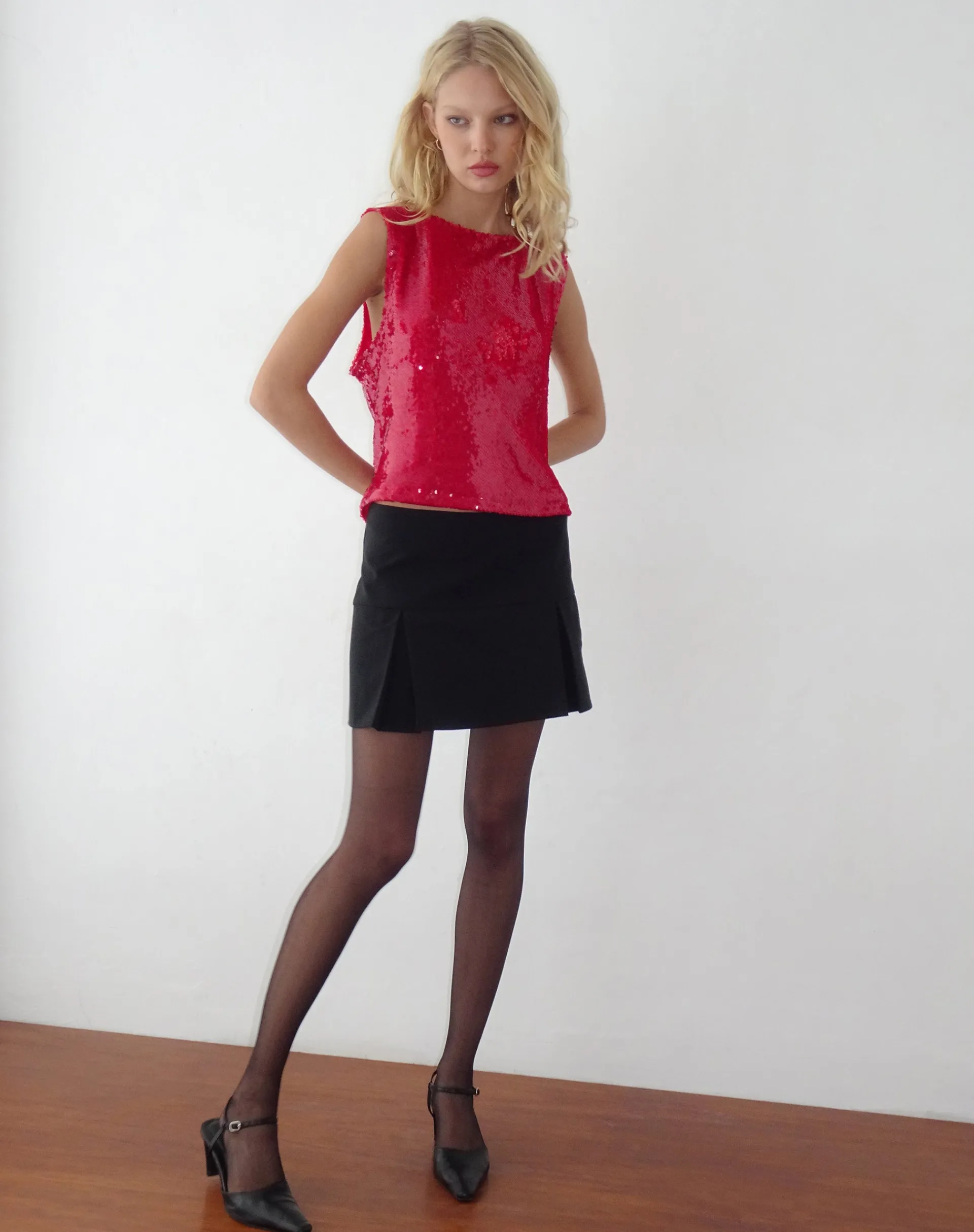Motel Rocks Sequin Tops | Going Out Tops-Hala Vest Top in Sequin Red SequinRed