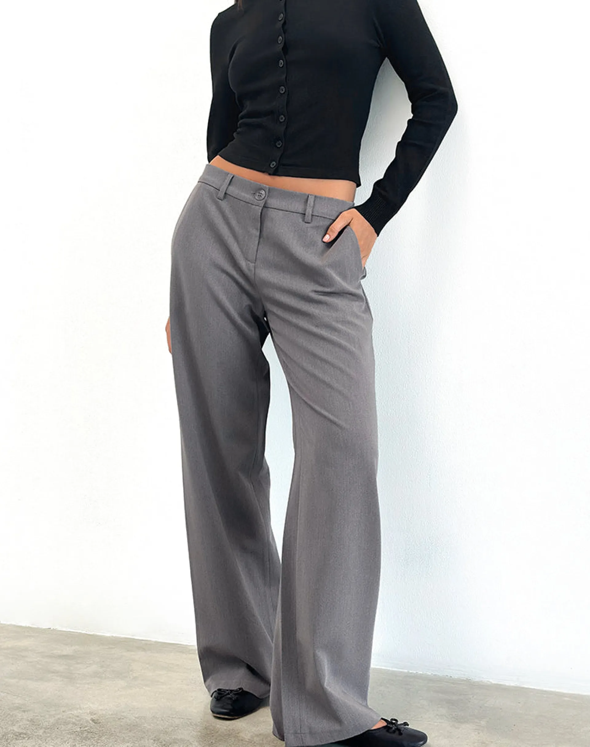 Motel Rocks Tailoring-Halda Wide Leg Trouser in Charcoal