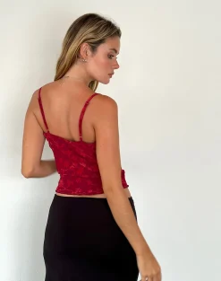 Motel Rocks Printed Tops | Strappy Tops-Hali Cami Top in Grunge Floral Flock Red GrungeFloralFlockRed