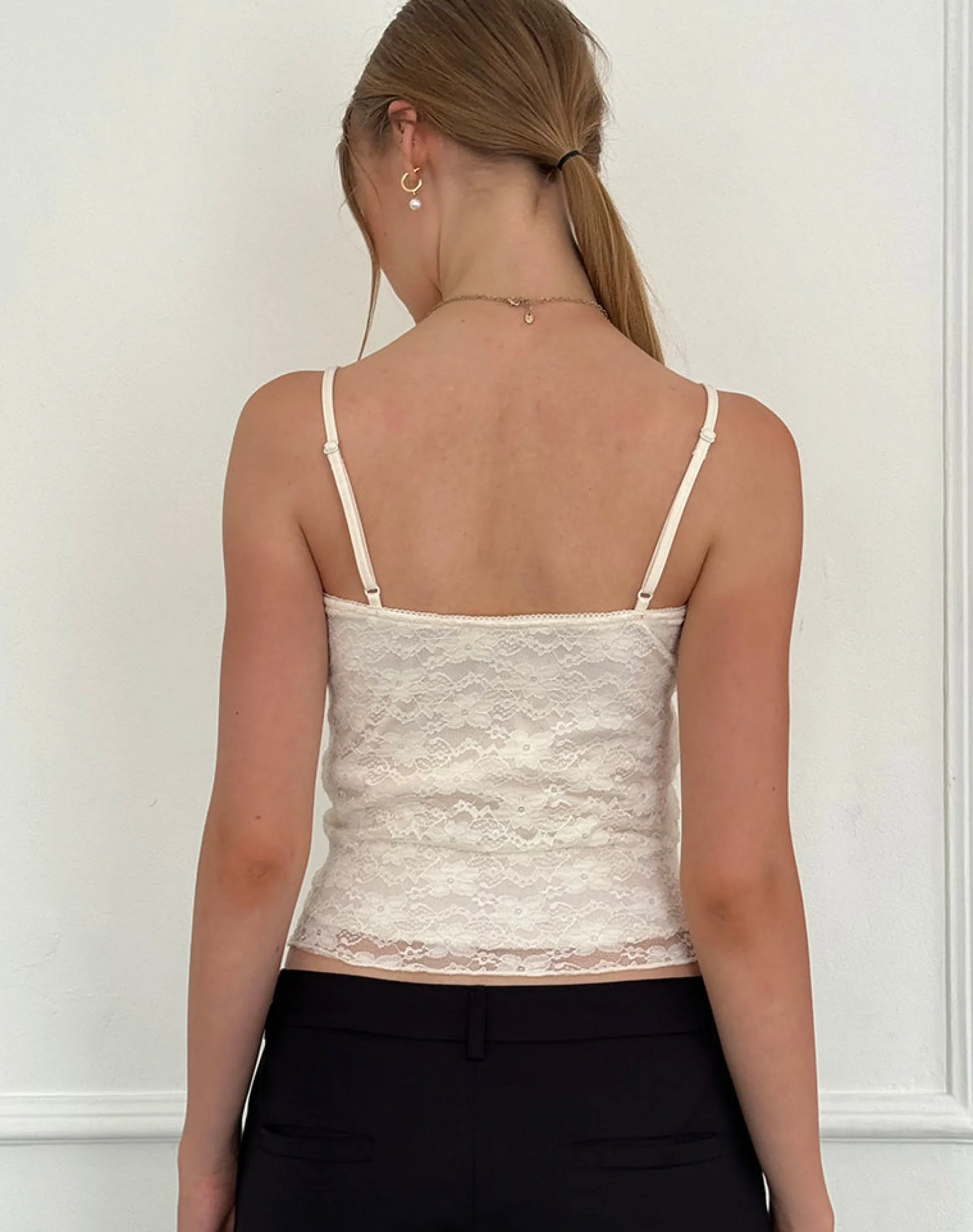 Motel Rocks Basic Tops | Strappy Tops-Hali Cami Top in Ivory Orchid Lace IvoryOrchidLace