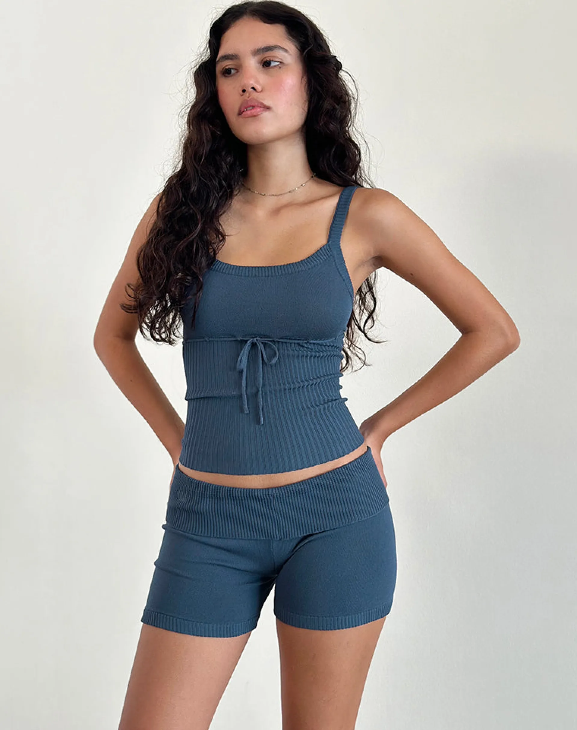 Motel Rocks Micro Shorts | Loungewear-Hallie Knitted Hot Pants in Ocean Storm