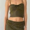Motel Rocks Strappy Tops-Halusi Crop Top in Abstract Botanic Dark Olive AbstractBotanicDarkOlive