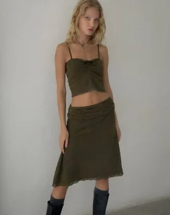 Motel Rocks Strappy Tops-Halusi Crop Top in Abstract Botanic Dark Olive AbstractBotanicDarkOlive