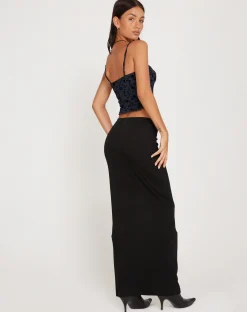 Motel Rocks Printed Tops-Halusi Crop Top in Pretty Petal Flock Black PrettyPetalFlockBlack