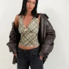 Motel Rocks Printed Tops-Hampura Top in Printed Retro Plaid Lace