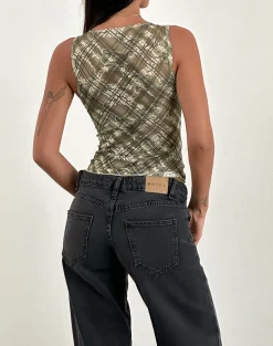 Motel Rocks Printed Tops-Hampura Top in Printed Retro Plaid Lace